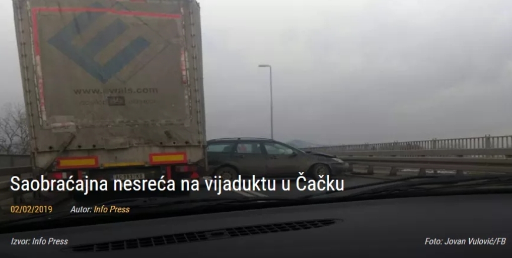 Saobraćajna nesreća na vijaduktu u Čačku zastoj na magistrali