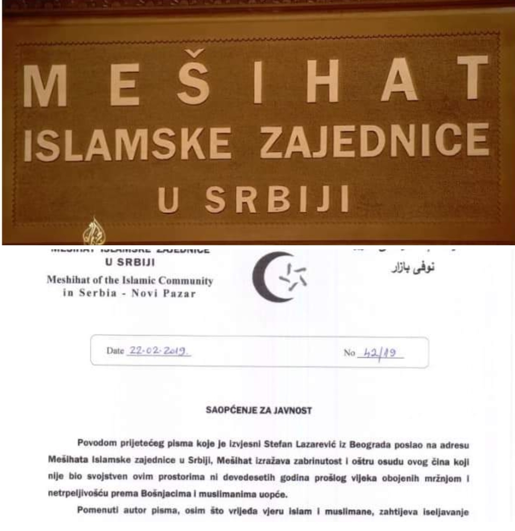 PRIJETEĆE PISMO I MEŠIHATU ISLAMSKE ZAJEDNICE U SRBIJI