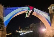 PROVOKACIJA HRVATA U MOSTARU! Na Starom mostu projektovana zastava Izraela, ubrzo je neko prekrio palestinskom