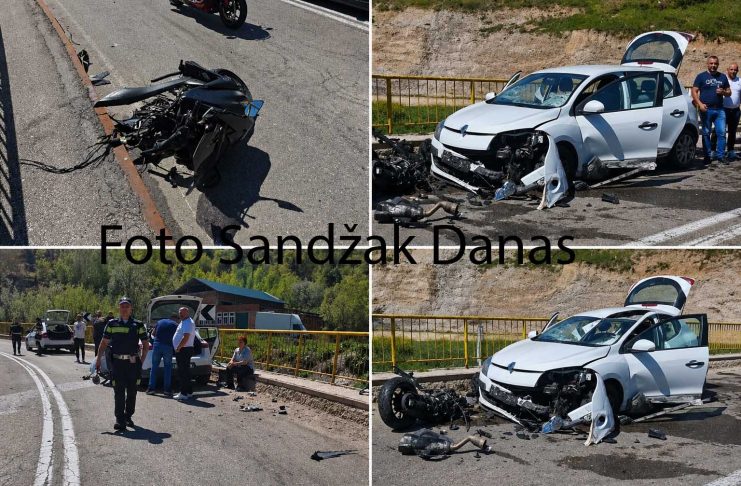 Motocikl i putnički automobil nakon sudara kod Lukara