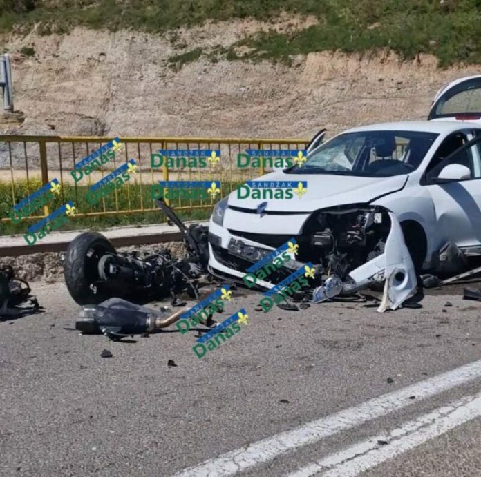 Policija i uviđaj nakon sudara motocikla i automobila kod Kruševačkog mosta u Lukarama