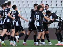 Fudbalski meč Super lige Srbije Partizan i Crvena zvezda u plej-ofu i plej-inu