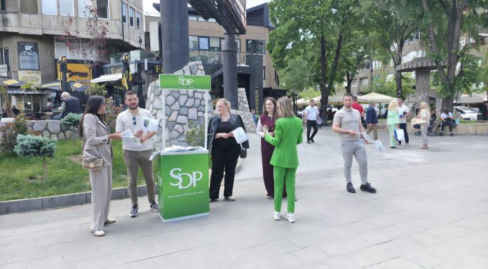 Predstavnici Foruma mladih SDP na štandu u Novom Pazaru povodom 11. maja