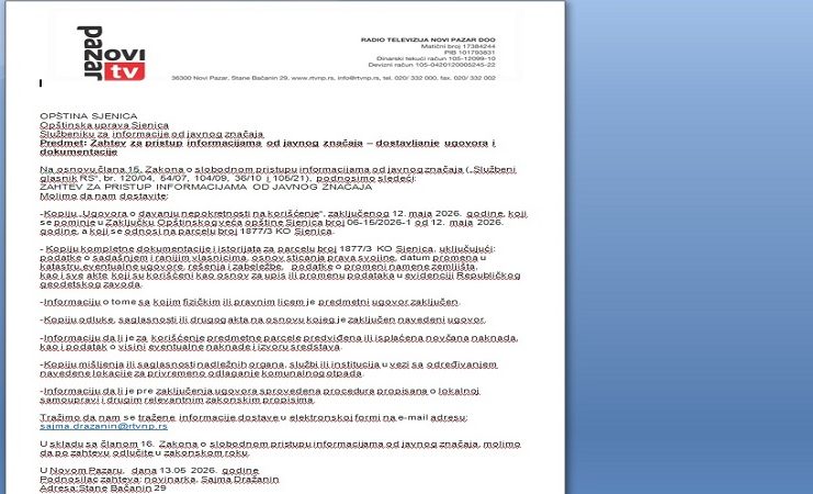 Zgrada opštine u Sjenici i dokumentacija koja se traži zbog privremenog odlaganja otpada