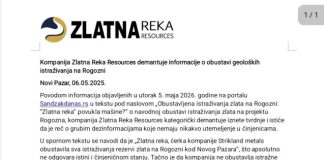 Zlatna Reka Resources demantovala tvrdnje o obustavi istraživanja na Rogozni Demanti kompanije Zlatna Reka Resources povodom navoda o obustavi istraživanja na Rogozni