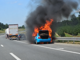 Izgorjelo taksi vozilo na auto-putu Miloš Veliki kod Uba