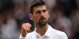Đoković posle maratona u polufinalu Vimbldona, čeka Siner Novak Đoković slavi poen tokom četvrtfinala Vimbldona protiv Feliksa Ožea-Alijasima