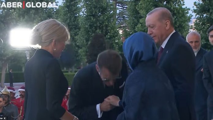 Emanuel Makron i Emina Erdogan tokom susreta u Ankari uoči NATO samita