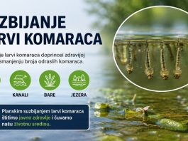 Radnici i oprema za tretman larvi komaraca na vodenim površinama u Novom Pazaru