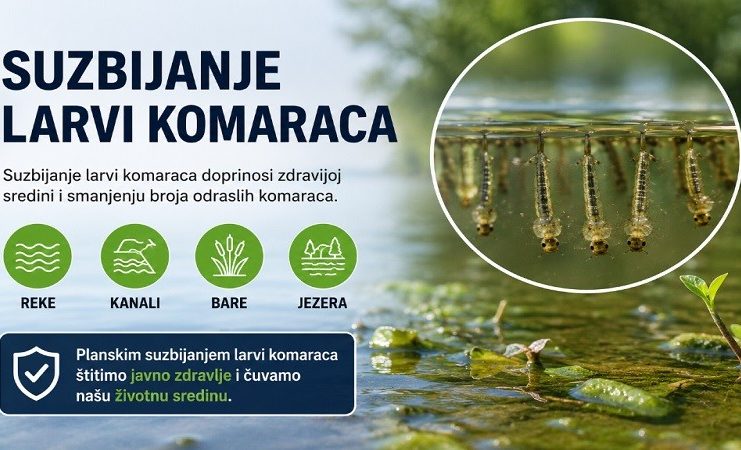 Radnici i oprema za tretman larvi komaraca na vodenim površinama u Novom Pazaru