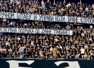 30.000 Grobara u Humskoj: podrška Rasimu Ljajiću Navijači Partizana na stadionu u Humskoj tokom revanš utakmice protiv Hetafea