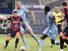 Fudbaleri Novog Pazara i Mačve tokom utakmice na Gradskom stadionu