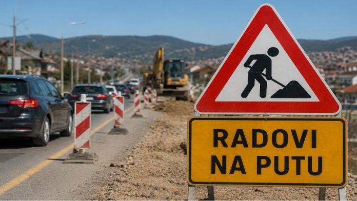 Most „Mehov Krš“ tokom radova i privremena saobraćajna signalizacija