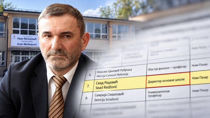 Ilustracija školskog rukovodstva i dokumenta s unosom zanimanja u poslaničkoj listi
