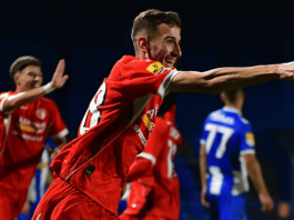 Semir Alić slavi pogodak za Radnički 1923 protiv OFK Beograda