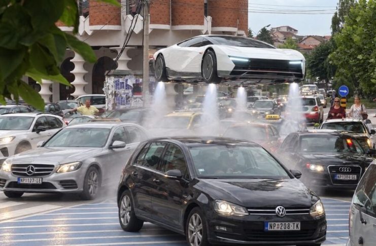 Ilustracija ili fotografija Teslinog električnog Roadstera tokom demonstracije tehnologije potisnika